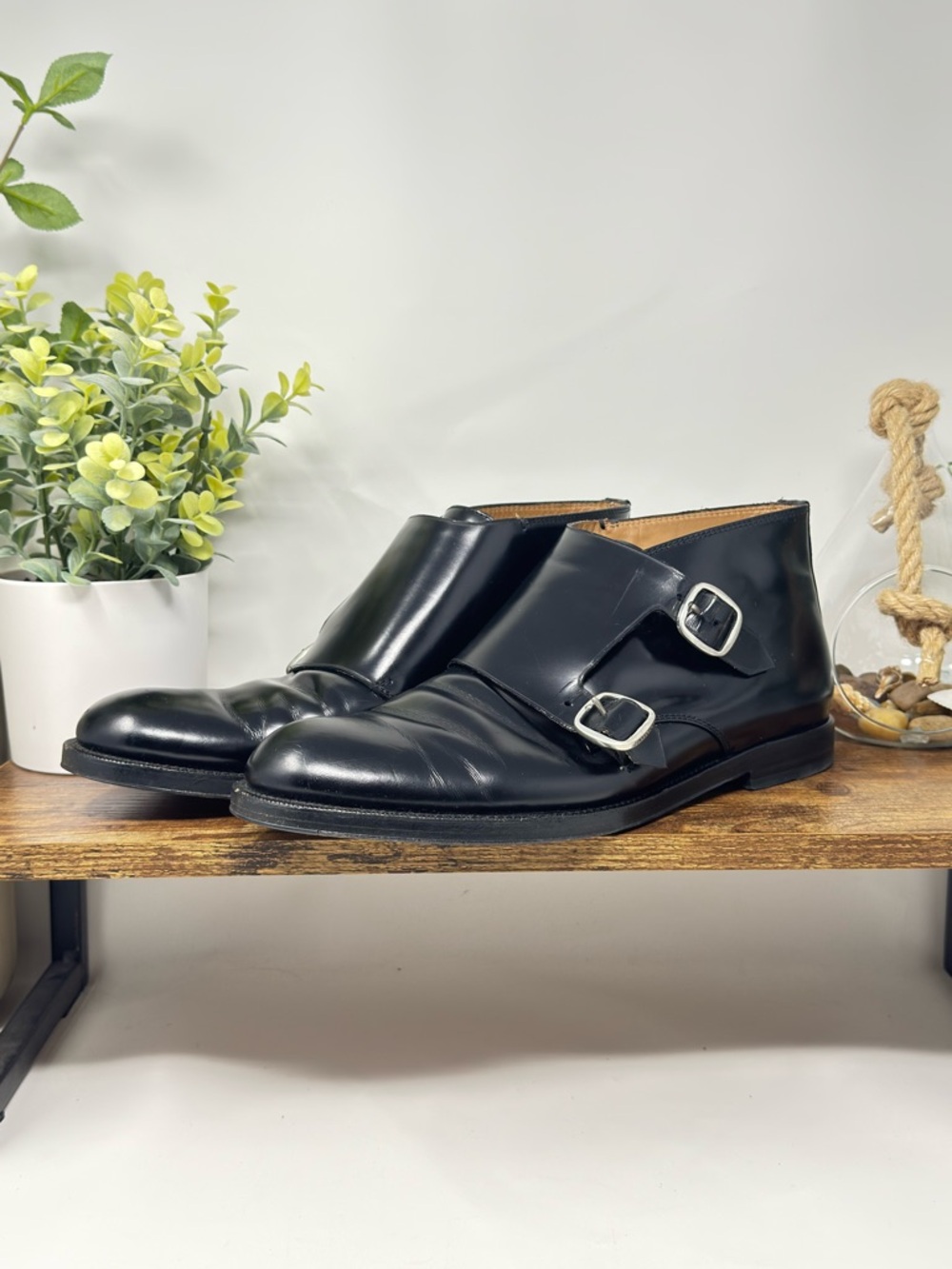 Jimmy Choo Men's Black Double Monk Strap Leather Shoes‎ Size 42 Italian USA 9